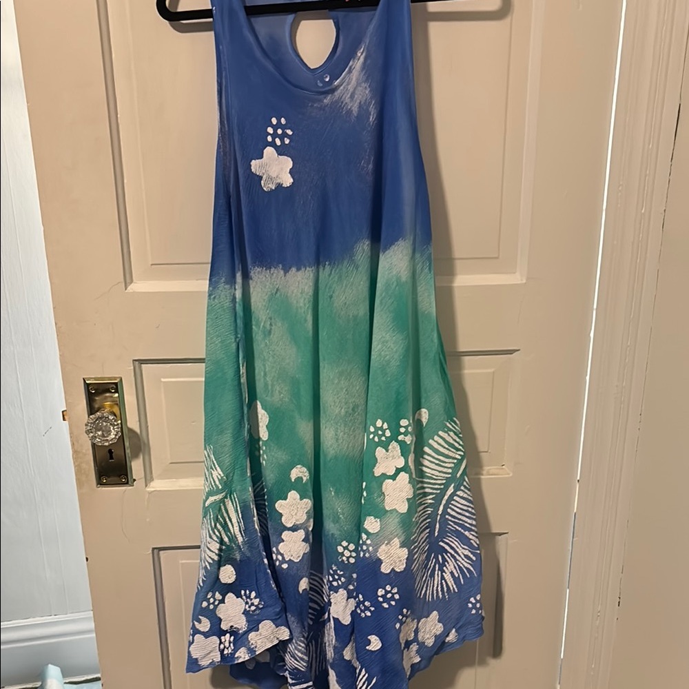 Blue and Green Sleeveless Sundress Mini